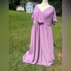 Bridesmaid Lilac Dresses,Plus Size 28,Short Sleeve Pleated Formal Dress